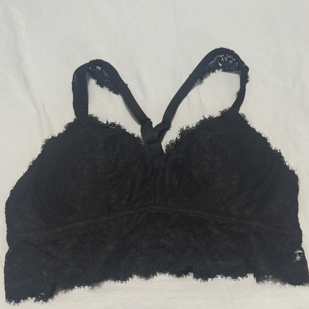 Aerie Black Lace Bralette with Scalloped Trim